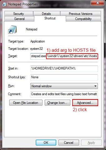 how to edit host file in windows 2003 server