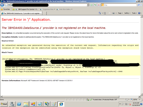 The 'IBMDA400.DataSource.1' provider is not registered on the local machine.