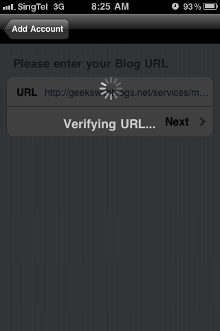 iBlogger will validate your MetaBlogAPI URL
