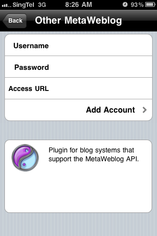 Key in your GWB User Name and Password then your Blog's MetaBlogAPI URL