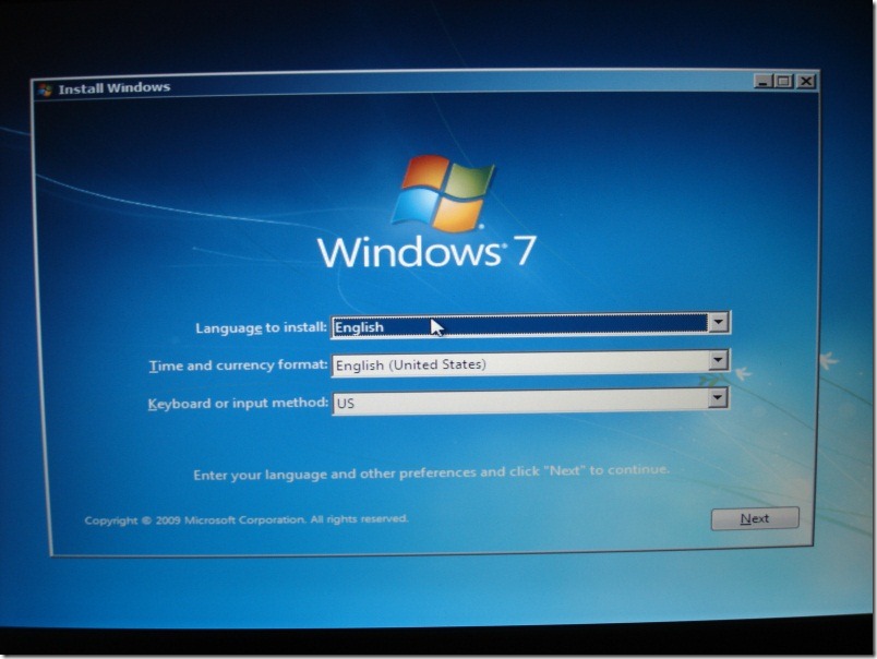 installing windows 7 from usb