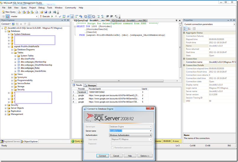 ConenctLocalDbSSMS ConenctLocalDbSSMS