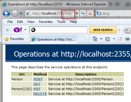 wcf help page