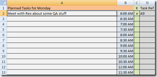 Excel spreadsheet showing how to record time...