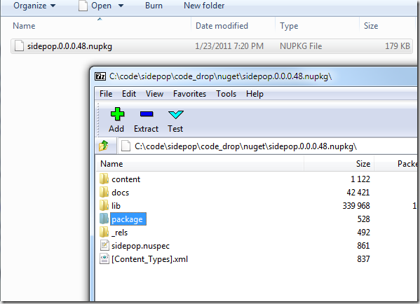 7Zip - showing the package manager and contents. Sweet! 7Zip - showing the package and contents