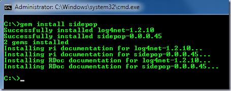 gem install sidepop - installed log4net - installed sidepop gem install sidepop - installed log4net - installed sidepop