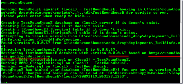 Versioning database with version 0.0.0.67 based on http://roundhouse.googlecode.com/svn