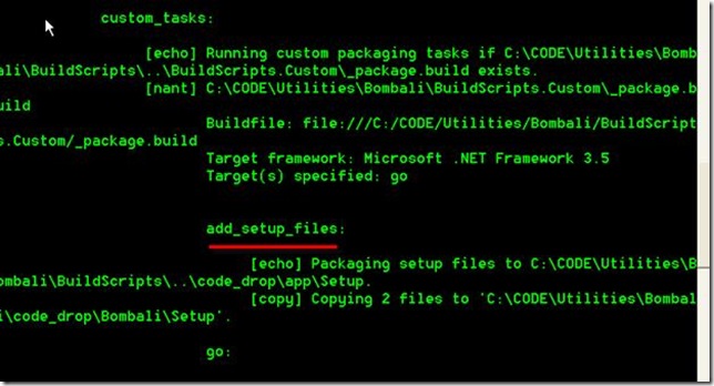 command window showing call to custom task
