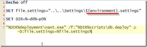 An example of a deployment.bat template file showing the ${environment} variable