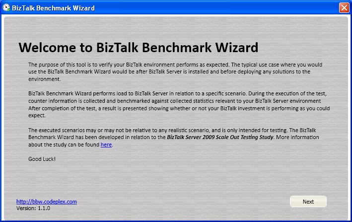 Start the BizTalk Benchmark Wizard