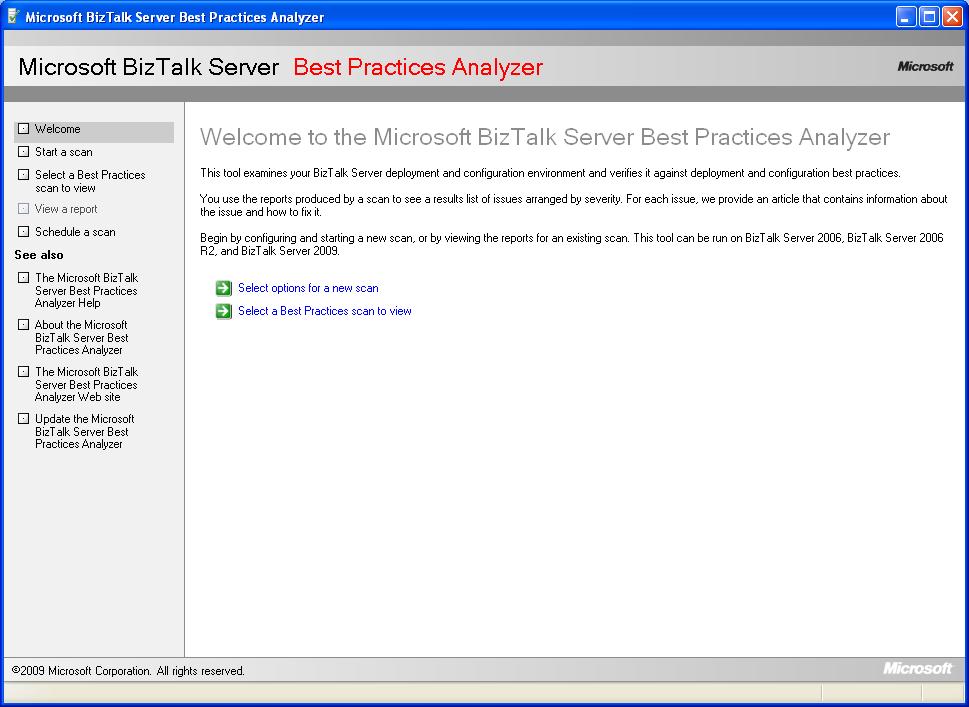 BizTalk Server Best Practice Analyser Welcome Screen