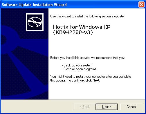 Hotfix for XP KB942288-v3