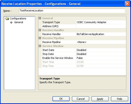 BizTalk 2009 ODBC Adapter Receive Location - Location Properties