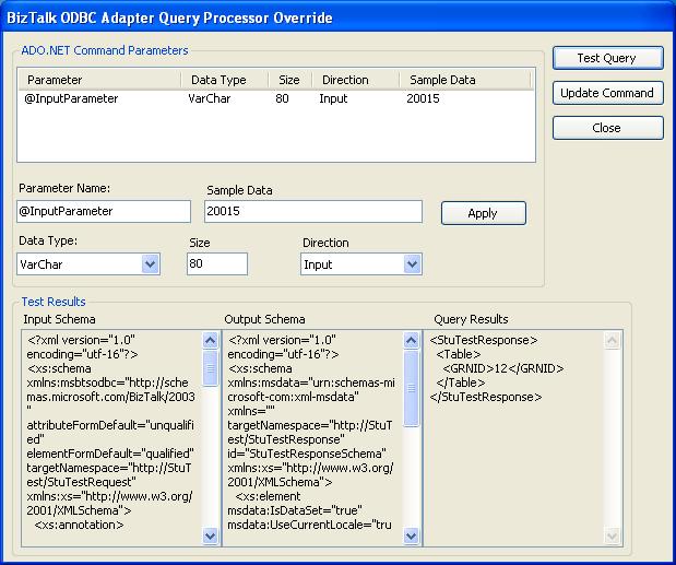BizTalk 2009 ODBC Adapter Schema Generation with Paramters - BizTalk ODBC Override