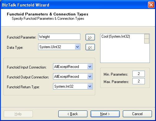 BizTalk 2009 Custom Functoid Wizard Functoid Parameters and Connections