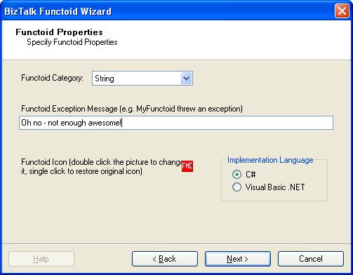 BizTalk 2009 Custom Functoid Wizard Functoid Properties Continued