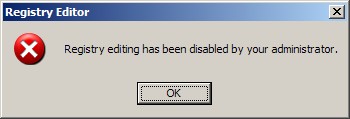 Registry editing has been disabled