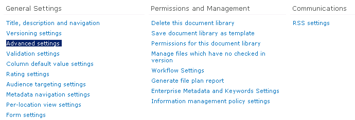 Document Library Settings