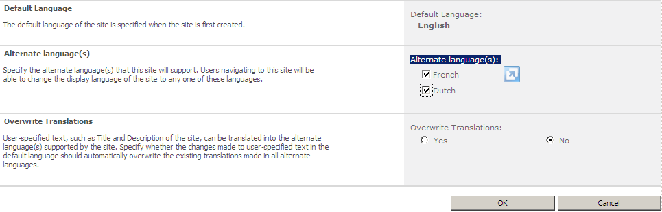 Select Alternate Language(s)