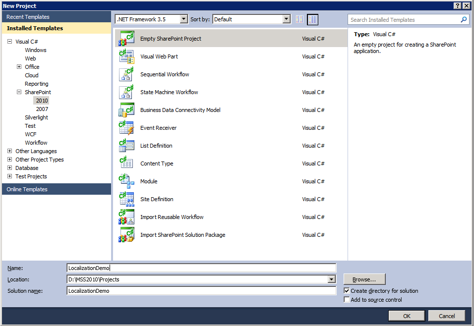 New Empty SharePoint Project