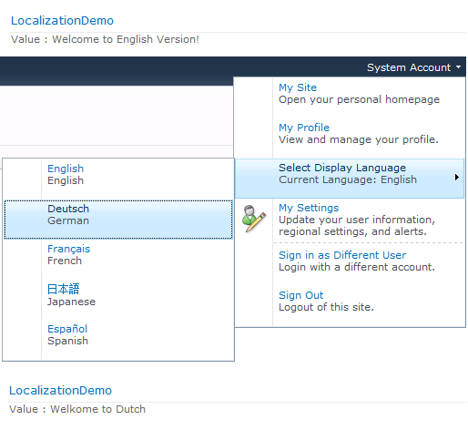 Localization English and After changing language to Deutsch
