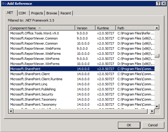 Add Microsoft.SharePoint Reference