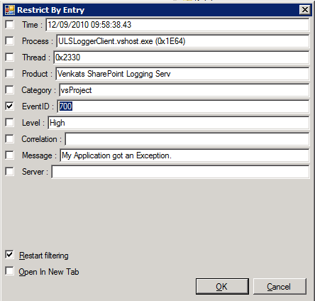 ULS Log Viewer - Log Filter