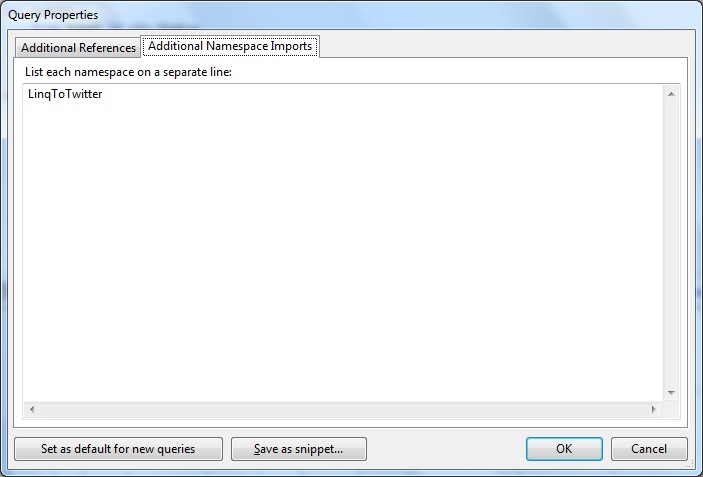 LINQPad Namespaces Page