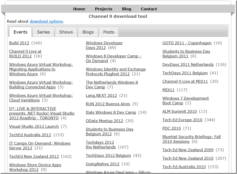 events, series, shows, blogs, post selection events, series, shows, blogs, post selection