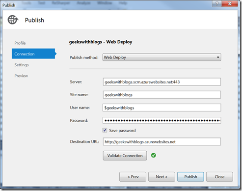PublishValidateConnection PublishValidateConnection
